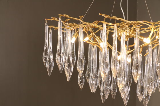 Post-modern Luxury Copper Tree Branch Crystal Lamp Art Dining Line Hanging Lamp