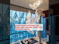 Lâmpada de pendente de folha feita sob medida Lâmpada de candelabro de hall grande Iluminação de decoração de vidro moderna