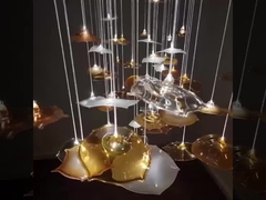 Ambar Art Clear Glass Leaves Chandelier Decor Lobby Big Foyer Large Hotel Chandelier Maple Leaf Chan