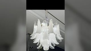 Ver Lustre de Cristal Pirâmide Personalizado Acabamento Dourado Hotel Club Villa Luxo Geométrico Moderno Pingente