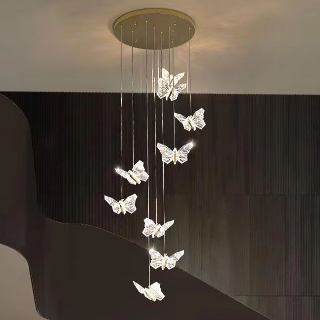 Modern Simple Acrylic Transparent Butterfly Pendant Lamp Minimalist Multihead Hanging Design for Bedroom Bedside for Room
