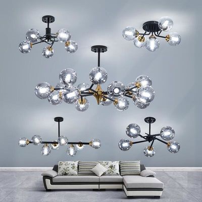 O candelabro de vidro da esfera do espaço livre de E27 E26 fumou a máscara de lâmpada de Grey Ceiling Light Teardrop Shaped