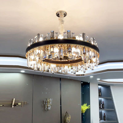 E14 Luxo Lustres de cristal modernos Decoração de couro à prova de ferrugem Lâmpada de pingente preta