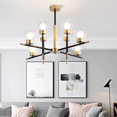 Esfera de vidro nórdica Lâmpada de pingente moderna E27 Ramo de ferro forjado Lâmpadas de candelabro decorativas ODM