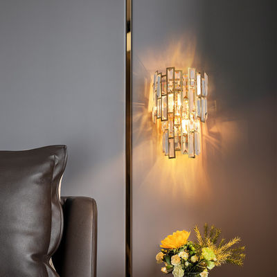AC220V Crystal Wall Lights Clear Tiered moderno de aço inoxidável Crystal Wall Sconce