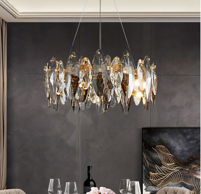 luz ISO9001 240V de Crystal Chandelier Smoked Crystal Ceiling do ferro do fio de 80cm Adjustbale