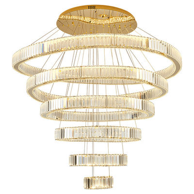 Multilayer High End Foyer Large Foyer Chandeliers Anel Vertical Pendente Luz à prova de ferrugem