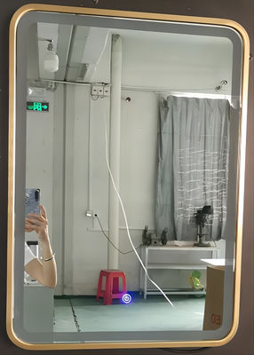 O espelho de vaidade moderno do quadrado com luzes enegrece/quadro de alumínio do ouro
