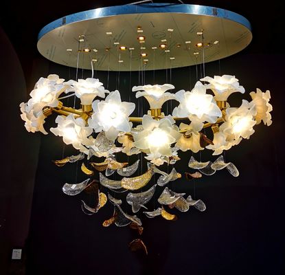 High End Art Romântico Lobby Floral Branco Lâmpadas High End Duplex Villa