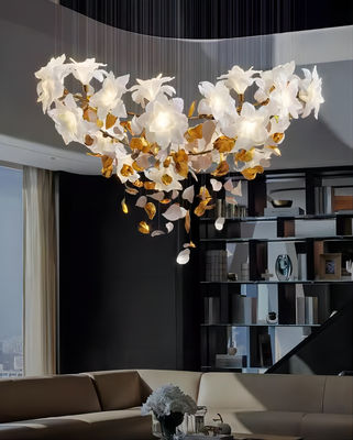 Copper + Imitação Jade Flowers Light Luxury Hotel Loft Villa Escadaria de Cristal Lustreiro