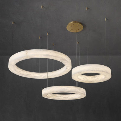 Nordic Led Modern Ring Espanhol Alabastro Pedra Latão Pendente Lâmpada Lâmpada Para Sala de estar