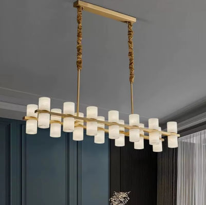 Sala de jantar Bar Rectangular Tecto de luxo Alabastro Decorativo Lustreiro Ouro Lâmpada Pendente de Brass