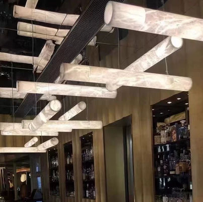 Custom Hotel Indoor Deco Modern Hanging Dining Room Pendant Light Nordic Luxury Brass Alabaster Linear Grande Lâmpadas