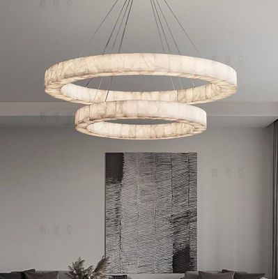 Iluminação de anel de círculo exclusivo europeu moderno branco LED natural Alabastro Lustreiro para sala de estar Sala de jantar