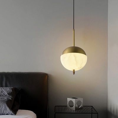 Luxo nórdico de mármore pendente Luz Casa decoração Vila Sala de estar Lustre esférico Sala de dormir Loja de café Lâmpada de alabastro