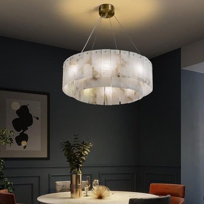 Tudo de cobre leve luxo de mármore natural criativo novo modelo chinês sala de estar sala de jantar lustre circular