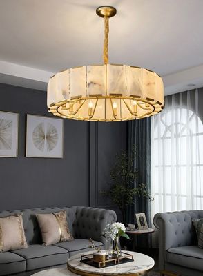 Lâmpadas de luxo modernas Casa Sala de estar Quarto de dormir Mármore natural Preto Ouro Dual Cor Marco de cobre Alabastro Pendente