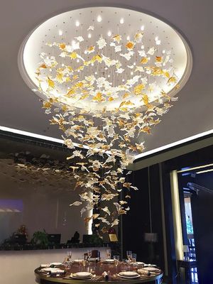 Grandes Lustres Tectos altos Instalações Mesa de restaurante Iluminação de vidro Murano artesanal Iluminação interna Luz Lustre de folhas de bordo