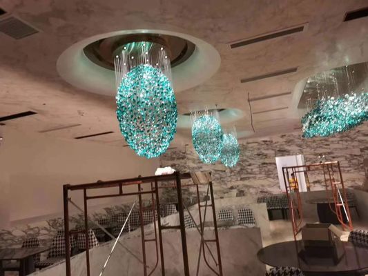 Hotel Crystal Chandelier Bar Sala de estar Grande Engenharia Luz Verde Transparente Lâmpada de Vidro de Pedra Lâmpada personalizada