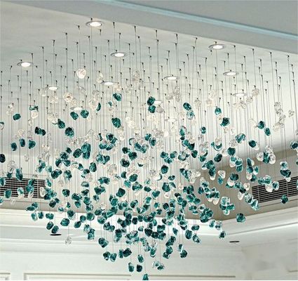 Hotel Lobby Villa Projeto de decoração de salão de banquetes Luxo chuva de vidro pedra preciosa candelabro acessórios
