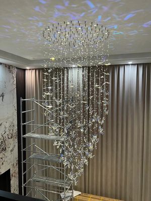 Long Crystal Butterfly Edifício Duplex Villa Hotel Club Luz Luxo Escalinha Espiral Lâmpadas Acessórios