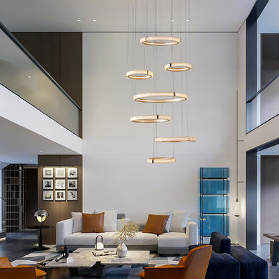 Nordic Villa Interior Iluminação Grande Lustreiro Anel Criativo Moderno Oculto Luz Pendente Rotativa