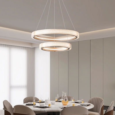 Lâmpadas de cristal nórdicas modernas Lâmpadas de anel duplo penduradas Dimmable 3CCT LED Areia Ferro Acrílico Decoração de grandes salas