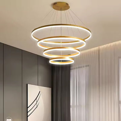 Lâmpada de pendente LED moderna Sala de jantar Lâmpada de pendente redonda 4 anéis Anodizante ajustável Lâmpada de candelabro pendente