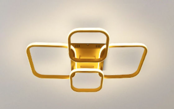 Lâmpada de teto acrílica de quarto de estudo de LED de estilo americano moderno de quatro cabeças retangular Lâmpada de teto de LED de luxo quadrada de ouro pode ser controlada remotamente