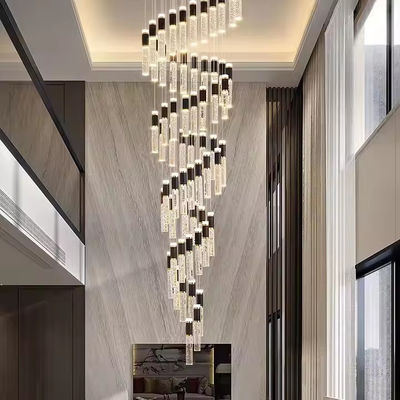 Bela casa de cristal escada giratória luzes pendentes modernas simples sala de estar duplex candelabro hotel led escada luz