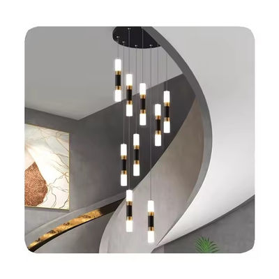 Escada de sala de estar interior Lustreiro de teto alto moderno com luzes LED acrílicas de alumínio escurecíveis