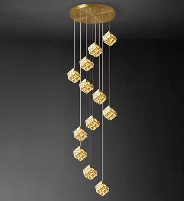 Luxury Hotel Lobby Iluminação decorativa Pendente Pendente Luzes Lineares Largo Longo Escalão de Tecto Alto Led Cristal Lustres