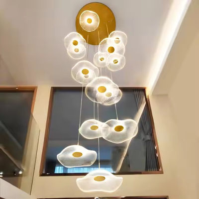 Moderno design de folha de lótus LED teto acrílico escada de luz luxo casa iluminação decorativa candelabro