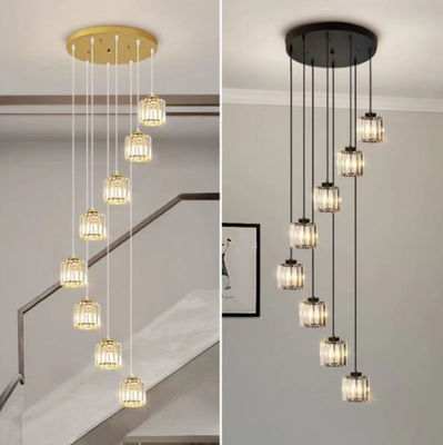 Villa Hollow Iron Chandelier Ouro/Negro Modern Minimalista Cristal Escalão Luz Com Design Rotativo