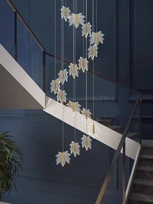 Modern Led Simple Art Leaf Acrylic Chandelier Gold Home Hotel Escalão Dining Decor Pendant Light