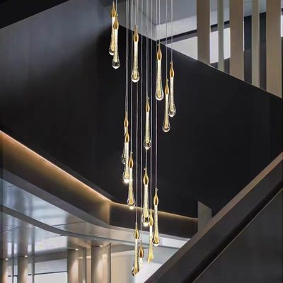 Moderno simples cristal gota de água escada candelabro 3200-6500K Três cores mudar de luz para duplex hotel restaurante villa