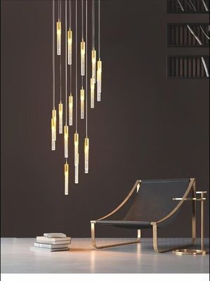 Lâmpada LED Modern Long Crystal Rod Pendant Lamp Para design luxuoso na sala de estar Sala de jantar ou escada