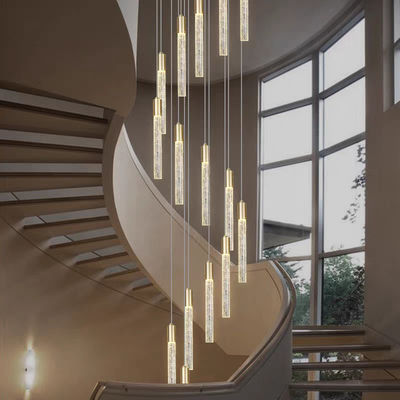 Modern Luxury Interior Hotel Escalão Lâmpada Pendente Ouro / Negro Crystal Stick Design