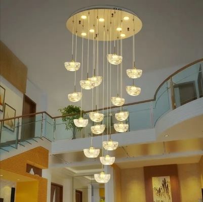 Edifício duplex lâmpada de sala de estar ingota criativa de cristal Vila pendente luz escada em espiral lustre longo