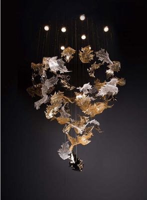 Ambar Art Clear Glass Leaves Lustre Decor Lobby Big Foyer Large Hotel Lustre Lustre de folhas de bordo decoração