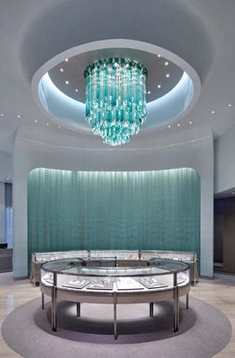 Tecto de joalharia cascata de gelo azul verde feitas à mão gelados soprados sob medida lustre de estalagita hotel lobby villa lustre de engenharia lâmpadas não padrão sob medida