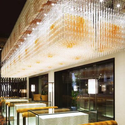 Lâmpada de engenharia sob medida Sala de banquetes Lâmpada de cristal retangular candelabro Departamento de vendas Lâmpadas de mesa de areia Iluminação do lobby do hotel