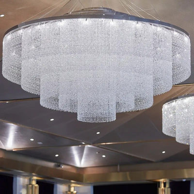 Large Circle Design Custom Chandelier com cor branca e brilhante e material de vidro/cristal/acrílico/aço inoxidável