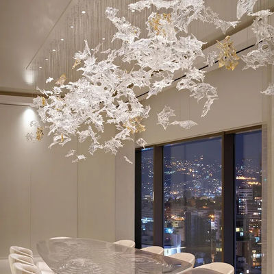 Projeto não padrão Custom Double Hole Glass Maple Leaf Hanging Decoration Hotel Department Hall Decoração suave grande Iluminação artística