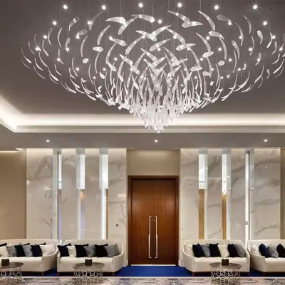 Estilo nórdico Custom Hotel Lobby Villa Banquete Hall LED Cristal Lustreiro Pendente Luz Vidro de aço inoxidável Luxo Para quarto