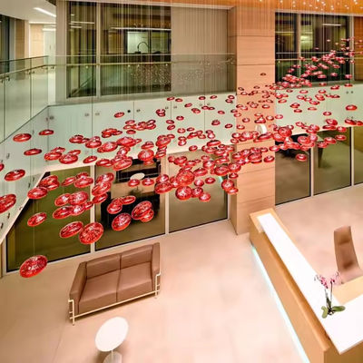 Lâmpada de Cristal LED Lâmpada Grande Moderna Lâmpada Vermelha Bola de Vidro Linha de Peixe Custom Hotel Engenharia Lâmpada Pendente Iluminação Irregular