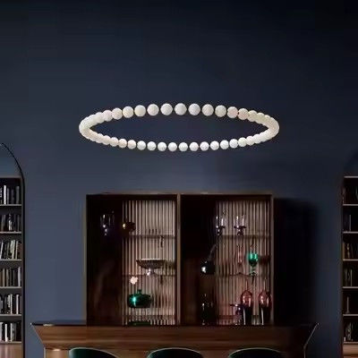 Modern Golden Chandelier decoração de casa quarto sala de estar LED anel vidro pérola lâmpada pendente