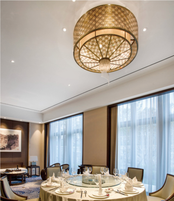 Lustre de restaurante de hotel personalizado não padrão Bar Hotel Clube Chinês Hot Pot KTV Grande Arte de Pano Sala Privada Luz de Caixa Estilo Rattan Circular LED Luz de Teto