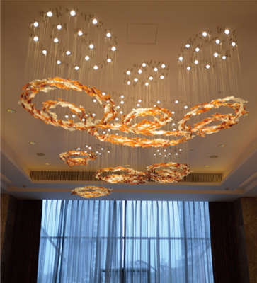 Vidro não-padrão personalizado Peixe pequeno Hotel Lobby Iluminação Departamento de vendas Lustre de mesa de areia