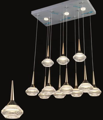Luminária pendente de teto longa moderna personalizada em alumínio dourado, escada giratória, sala de estar grande, luz suspensa LED, lustre de acrílico de luxo